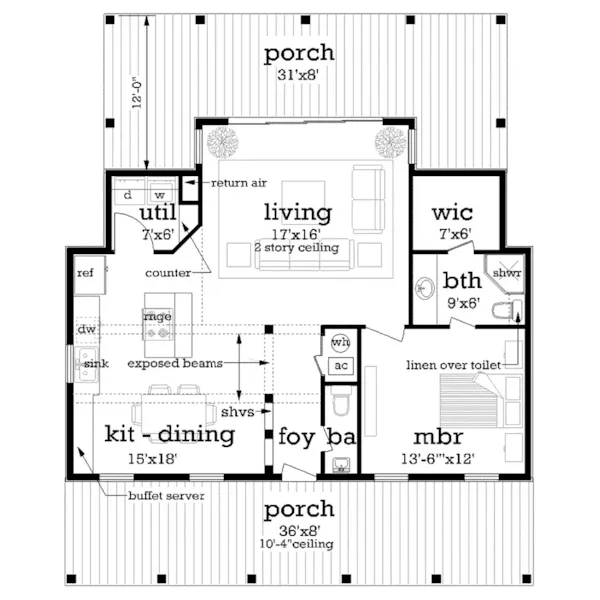 Southern House Plan First Floor - Olson Tide Southern Home 020D-0394 - Shop House Plans and More