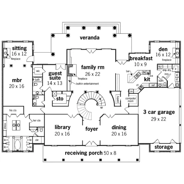 Greek Revival House Plan First Floor - Le Claire Georgian Home 020S-0002 - Shop House Plans and More