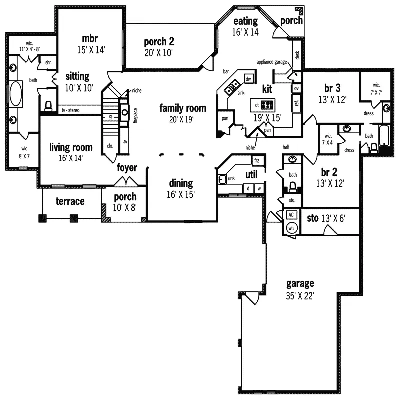 Colonial House Plan First Floor - Kingsmill Manor European Home 020S-0003 - Search House Plans and More