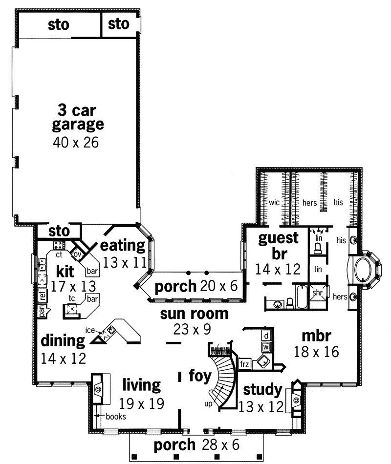 Colonial House Plan First Floor - Royalmont Southern Home 020S-0010 - Shop House Plans and More