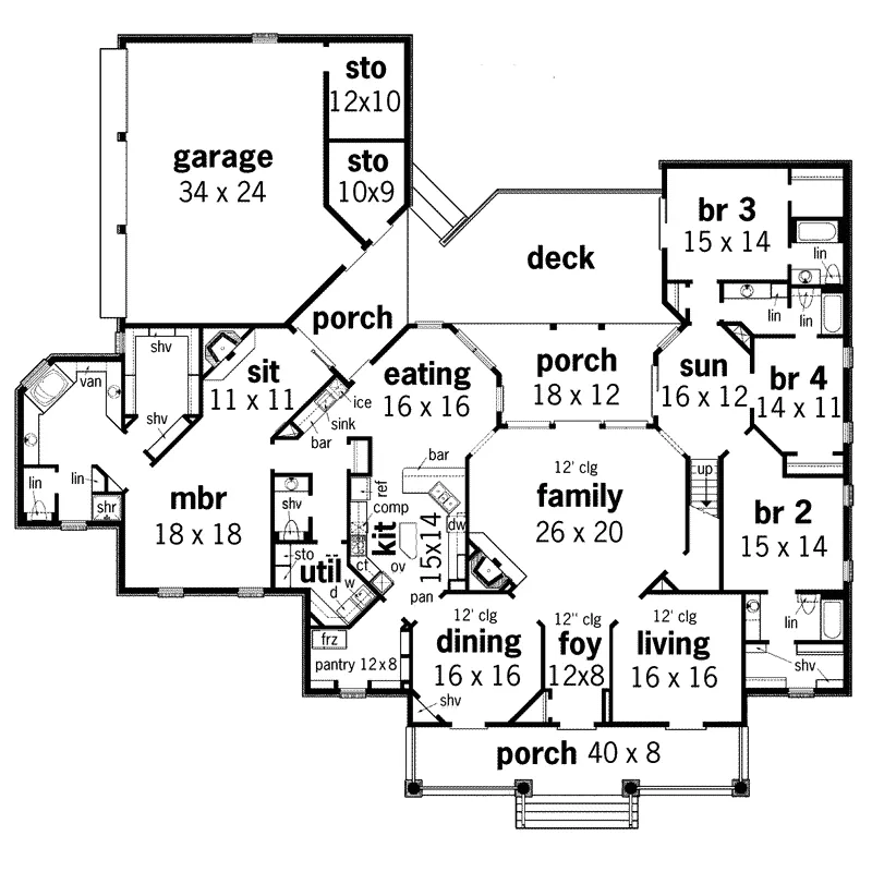 Ranch House Plan First Floor - Watts Place Luxury Home 020S-0017 - Shop House Plans and More