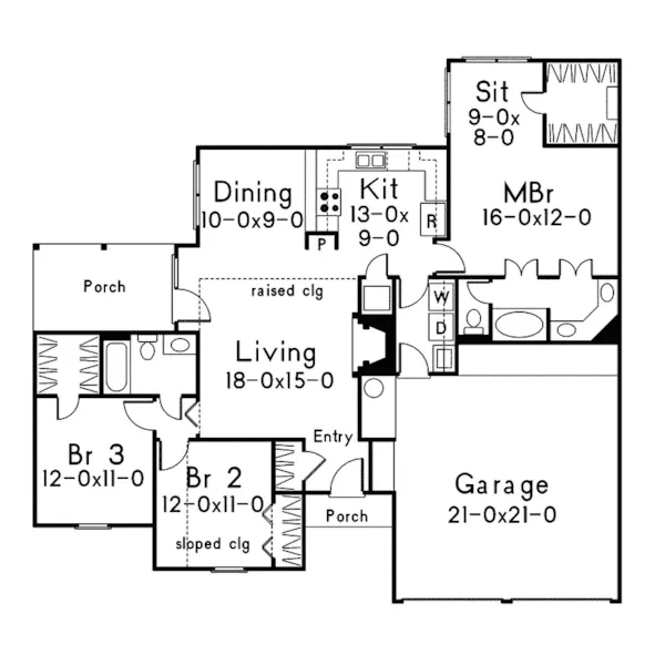 Southern House Plan First Floor - Mortland Contemporary Home 021D-0002 - Shop House Plans and More