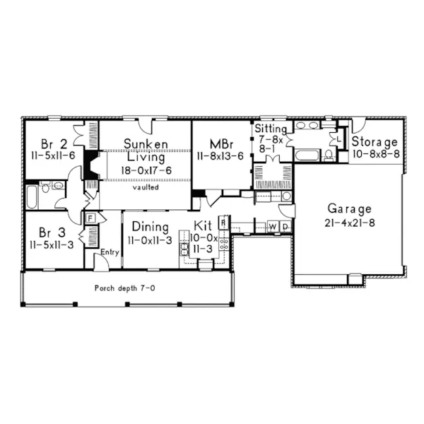 Ranch House Plan First Floor - Stonehurst Country Ranch Home 021D-0006 - Shop House Plans and More