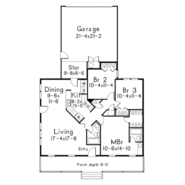 Ranch House Plan First Floor - Foxbriar Country Home 021D-0008 - Search House Plans and More