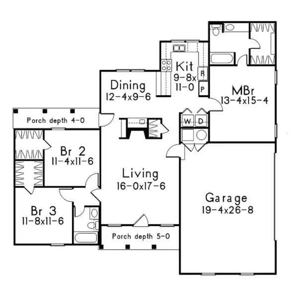 Traditional House Plan First Floor - Webster Sunbelt Ranch Home 021D-0010 - Shop House Plans and More