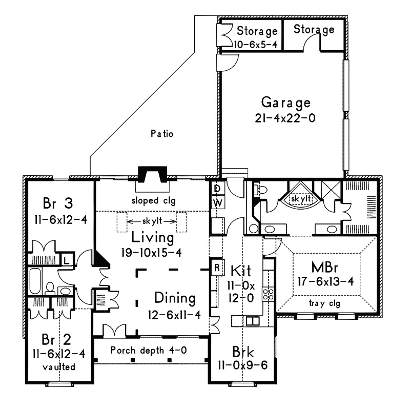 Southern House Plan First Floor - Sunfield European Ranch Home 021D-0014 - Shop House Plans and More