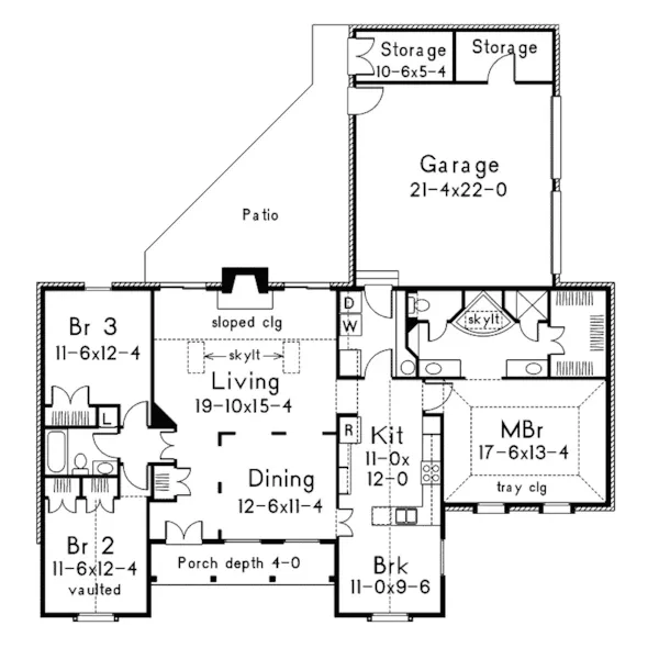 Ranch House Plan First Floor - Sunfield European Ranch Home 021D-0014 - Shop House Plans and More