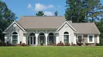 Three Arches Top The Covered Porch Of This Beautiful Stucco House