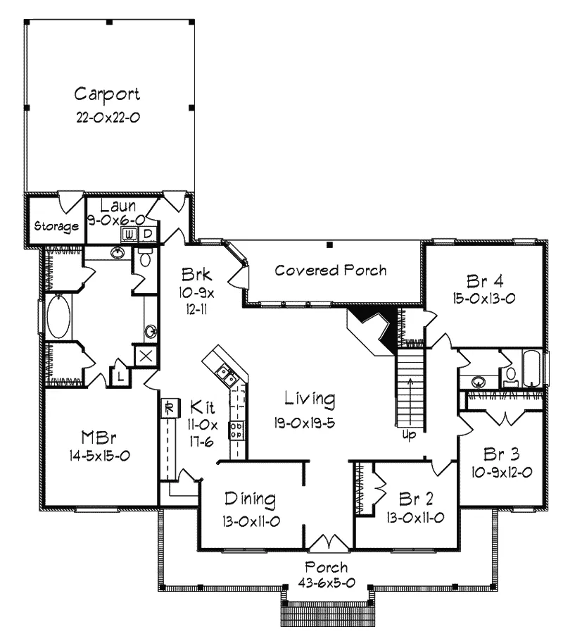 Arts & Crafts House Plan First Floor - Freemont Southern Home 023D-0012 - Search House Plans and More