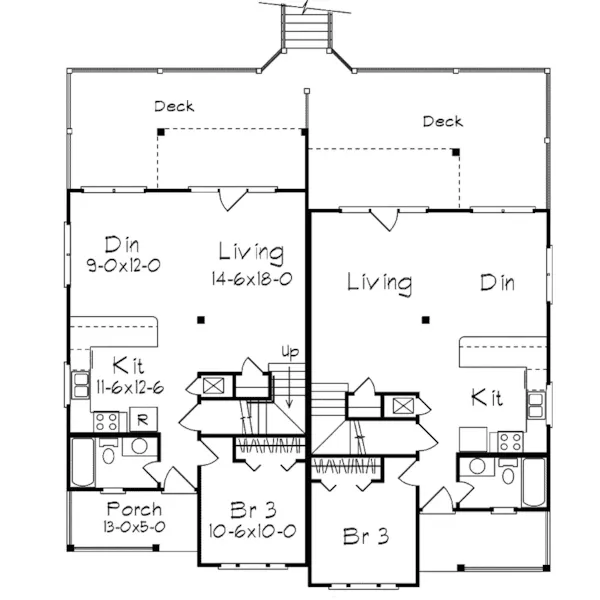 Ranch House Plan First Floor - Cottonwood Place Duplex 023D-0013 - Search House Plans and More