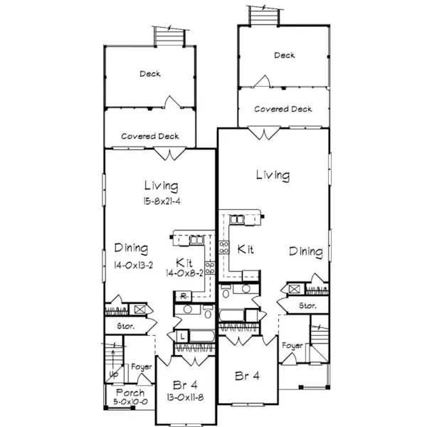 Ranch House Plan First Floor - Georgian Duplex Home 023D-0014 - Search House Plans and More