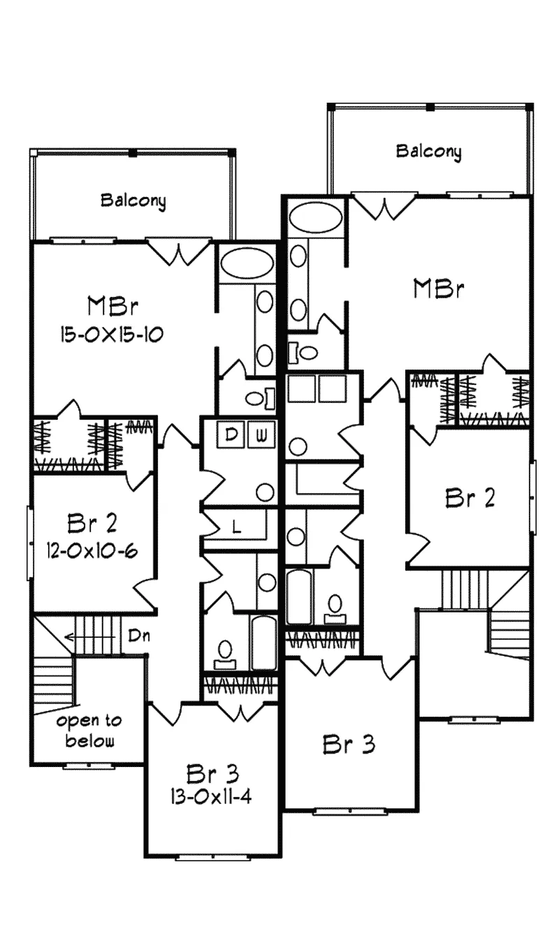 Multi-Family House Plan Second Floor - Georgian Duplex Home 023D-0014 - Search House Plans and More