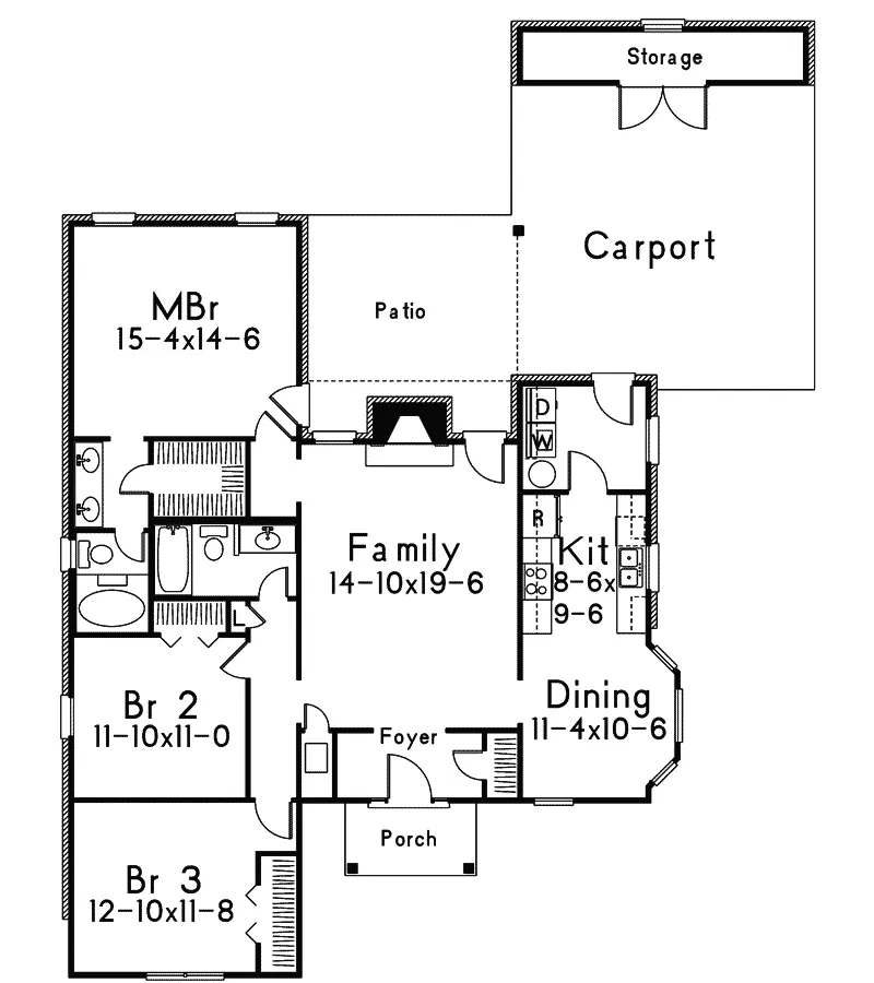 Sunbelt House Plan First Floor - Wilson Stucco Sunbelt Home 023D-0019 - Shop House Plans and More
