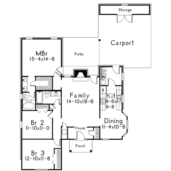 European House Plan First Floor - Wilson Stucco Sunbelt Home 023D-0019 - Shop House Plans and More