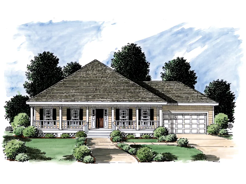 Southern Ranch Style Home With Front Covered Porch