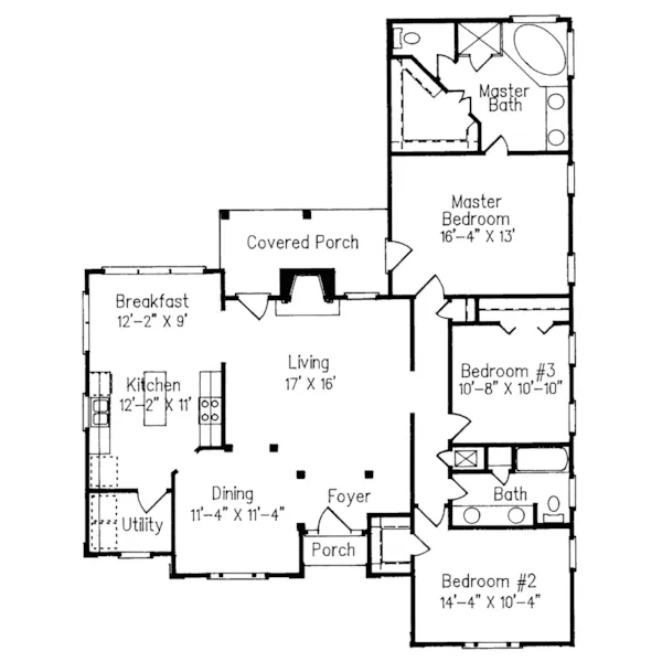 Ranch House Plan First Floor - Amory Ranch Home 024D-0009 - Search House Plans and More