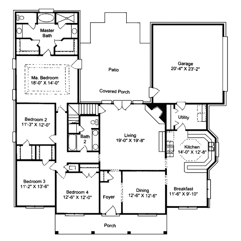 Ranch House Plan First Floor - Chatham Place Southern Home 024D-0022 - Search House Plans and More