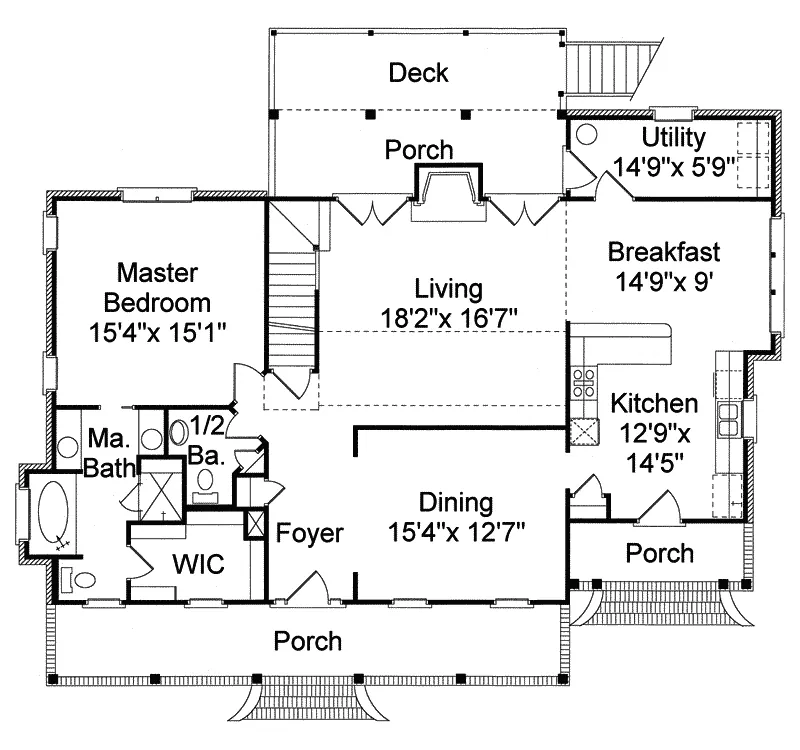 Southern House Plan First Floor - Aberdeen Hill Southern Home 024D-0040 - Search House Plans and More