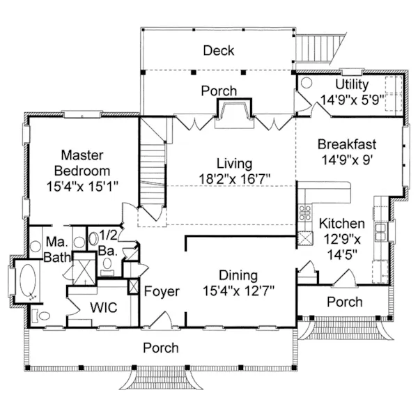 Traditional House Plan First Floor - Aberdeen Hill Southern Home 024D-0040 - Search House Plans and More