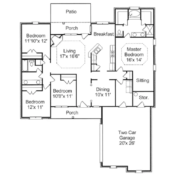 Ranch House Plan First Floor - Fort Lawn Traditional Home 024D-0046 - Search House Plans and More