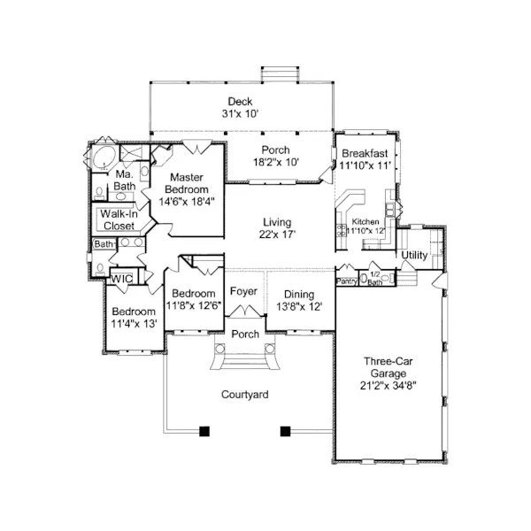 Southern House Plan First Floor - Chadbourne Place Tudor Home 024D-0048 - Search House Plans and More