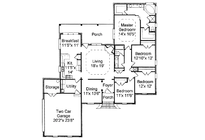 European House Plan First Floor - Kemper Stucco Ranch Home 024D-0049 - Search House Plans and More