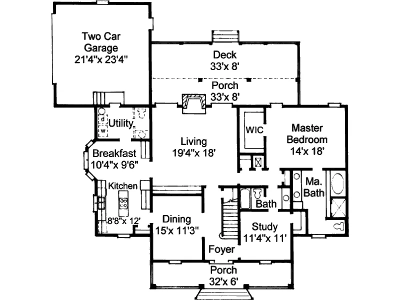 Acadian House Plan First Floor - Middendorf Cottage Home 024D-0053 - Shop House Plans and More