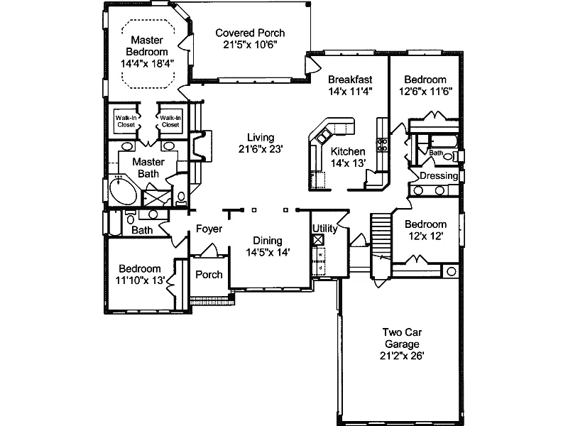 Ranch House Plan First Floor - Cedargrove Sunbelt Home 024D-0054 - Search House Plans and More