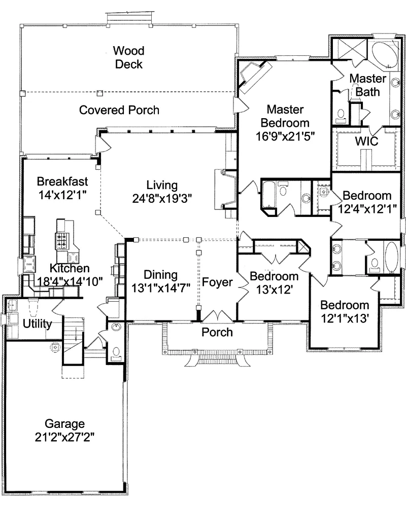 Arts & Crafts House Plan First Floor - Cedar Vista Craftsman Home 024D-0055 - Search House Plans and More