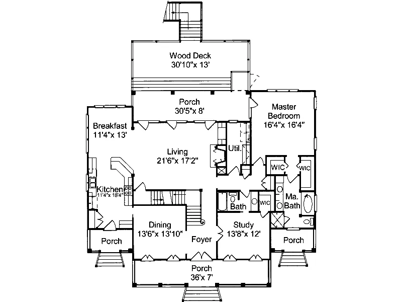 Southern House Plan First Floor - Chappelle Plantation Home 024D-0061 - Search House Plans and More