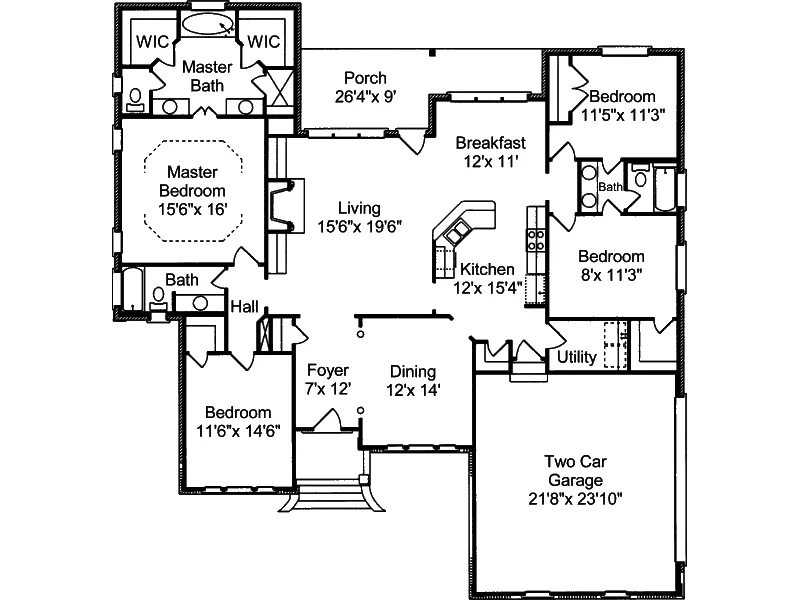 European House Plan First Floor - Chapin Ranch Home 024D-0064 - Search House Plans and More