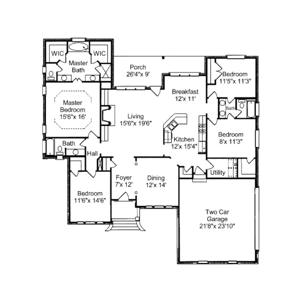 Traditional House Plan First Floor - Chapin Ranch Home 024D-0064 - Search House Plans and More