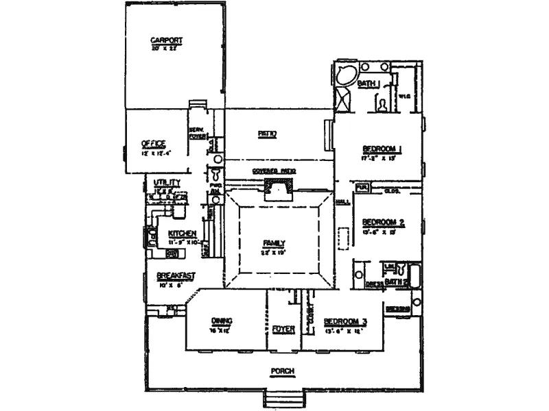 Southern House Plan First Floor - Joanna Bay Country Home 024D-0069 - Search House Plans and More