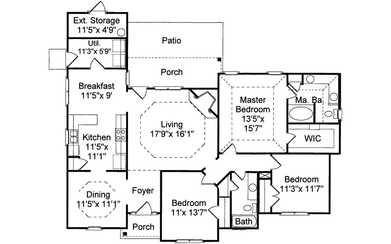 Ranch House Plan First Floor - Ritter Traditional Ranch Home 024D-0138 - Shop House Plans and More