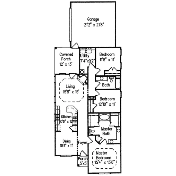 Traditional House Plan First Floor - Edsito Narrow Lot Ranch Home 024D-0142 - Search House Plans and More