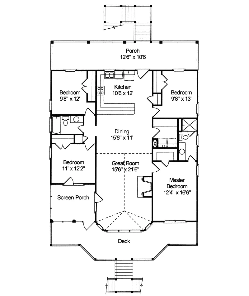 Victorian House Plan First Floor - Seabrook Island Vacation Home 024D-0151 - Shop House Plans and More