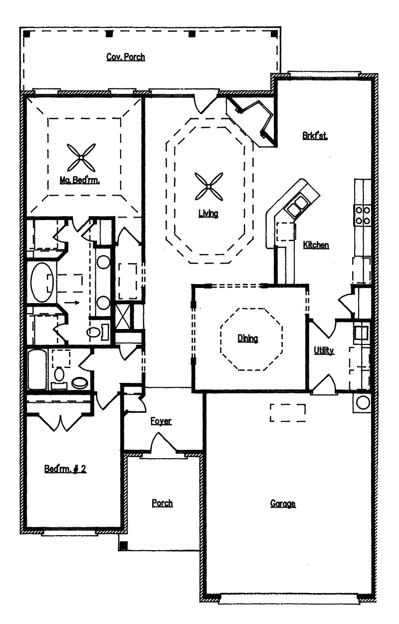 Traditional House Plan First Floor - Marshland Ranch Home 024D-0157 - Shop House Plans and More