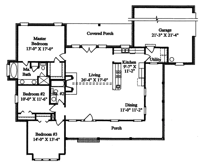 Ranch House Plan First Floor - Pinckney Southern Ranch Home 024D-0159 - Shop House Plans and More