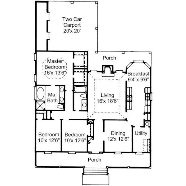 Ranch House Plan First Floor - Port Baton Rouge Southern Home 024D-0169 - Shop House Plans and More