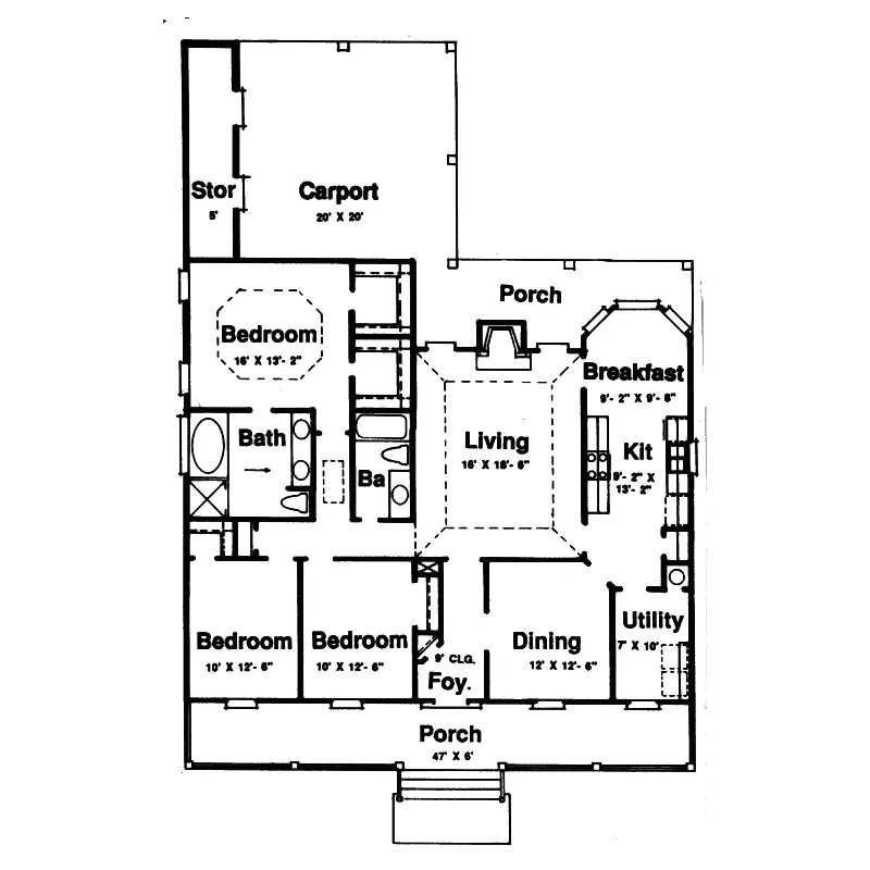 Country House Plan First Floor - Cannon Plantation Ranch Home 024D-0170 - Search House Plans and More