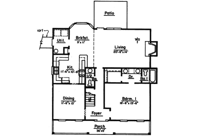 Acadian House Plan First Floor - Duncan Park Country Home 024D-0177 - Search House Plans and More