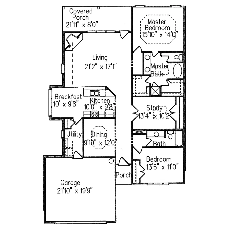 Traditional House Plan First Floor - Fairforest Sunbelt Home 024D-0184 - Search House Plans and More