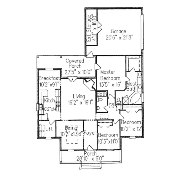 Southern House Plan First Floor - Westview Traditional Ranch Home 024D-0186 - Shop House Plans and More