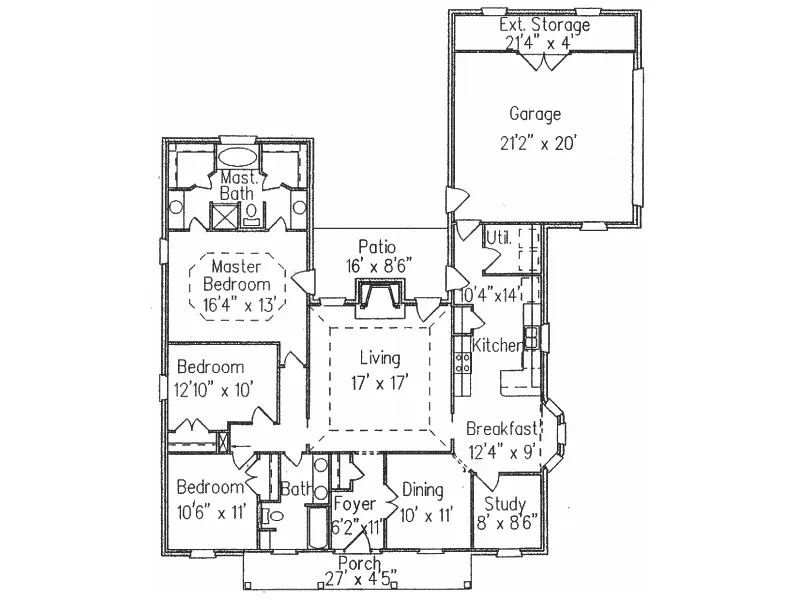 Colonial House Plan First Floor - Reidville Pass Ranch Home 024D-0187 - Shop House Plans and More