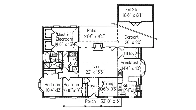 Ranch House Plan First Floor - St. Andres Colonial Home 024D-0188 - Shop House Plans and More