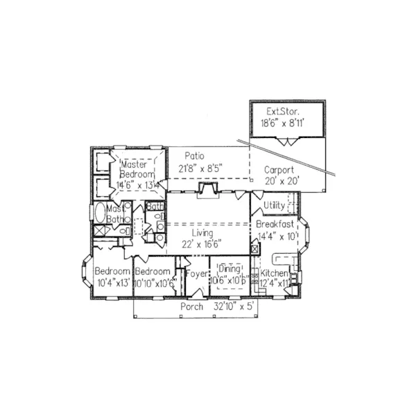 Ranch House Plan First Floor - St. Andres Colonial Home 024D-0188 - Shop House Plans and More