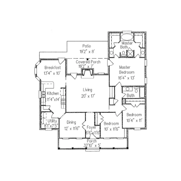 Colonial House Plan First Floor - Harrelson Colonial Ranch Home 024D-0198 - Search House Plans and More