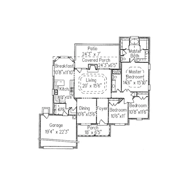 Southern House Plan First Floor - Gordon Hill Traditional Home 024D-0205 - Search House Plans and More