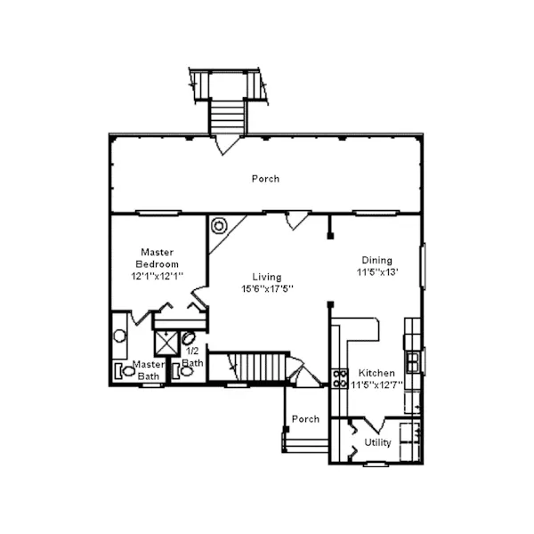 Southern House Plan First Floor - Chennault Country Cottage Home 024D-0209 - Search House Plans and More