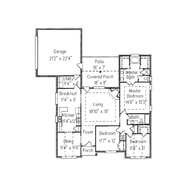 Ranch House Plan First Floor - Blue Ridge Hill Ranch Home 024D-0217 - Search House Plans and More